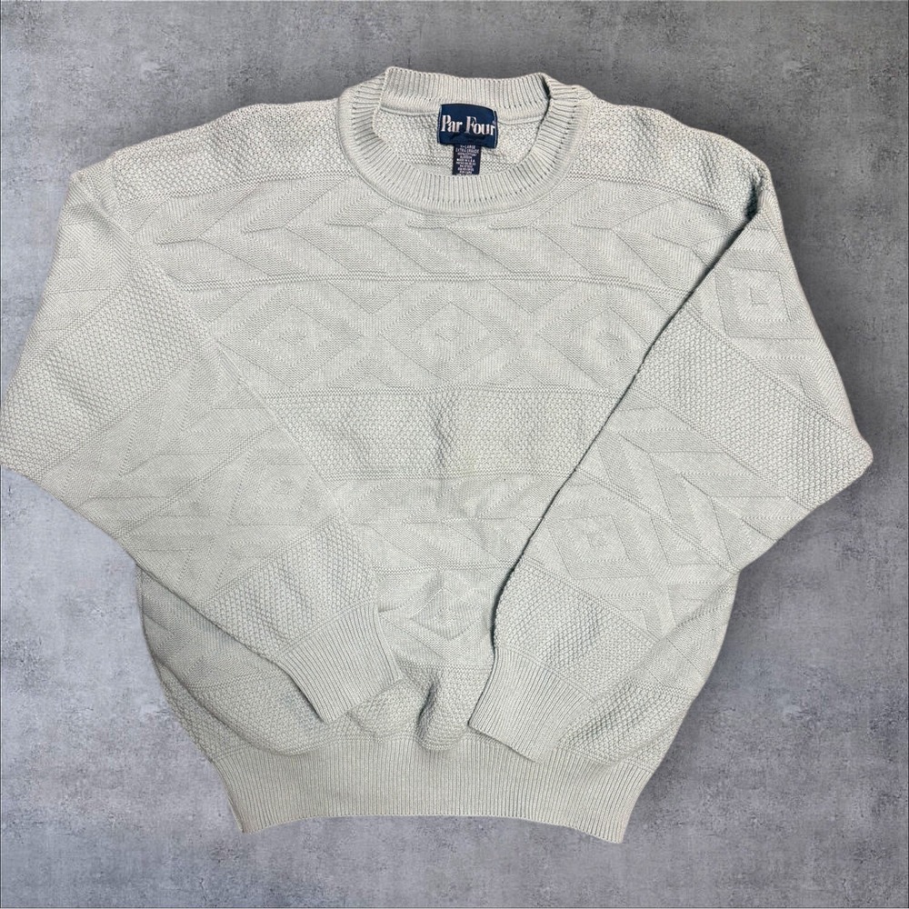 Vintage Par four Light Blue Cotton Sweater Made In USA Mens Size XL